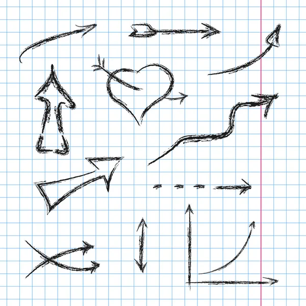 Flechas Vectores Dibujadas Mano Forma Corazón Gráfico Fondo Papel Cuadros — Archivo Imágenes Vectoriales