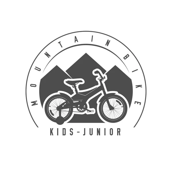 Mountainbike Junior Och Barn Emblem Badge Monokrom Vektorillustration Junior Och — Stock vektor