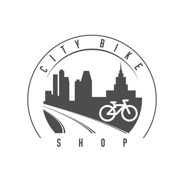 City Bike Shop Έμβλημα Σήμα Μονόχρωμη Διανυσματικά Εικονογράφηση Λυγίστε Δρόμο — Διανυσματικό Αρχείο