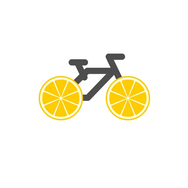 自行车是一种健康的生活方式 有创意的想法 切柠檬而不是车轮 自行车简单的图标 平面矢量图 — 图库矢量图片