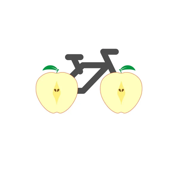 自行车是一种健康的生活方式 有创意的想法 切苹果而不是车轮 自行车简单的图标 平面矢量图 — 图库矢量图片