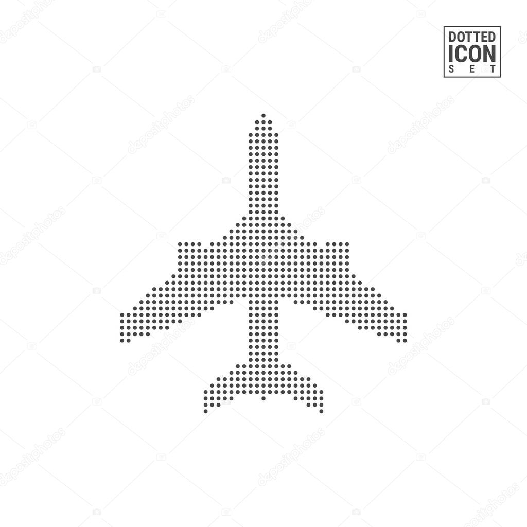 Airplane Dot Pattern Icon. Airplane Dotted Icon Isolated on White Background. Vector Illustration of Airplane. Vector Background for Banner, Certificate, Poster Design, Visiting Card.