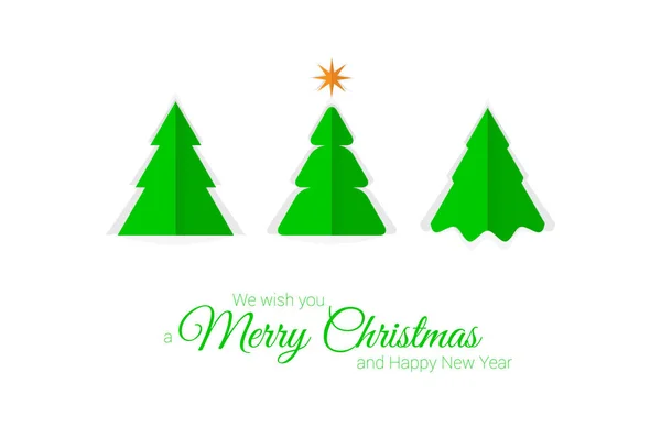 Papier coupé arbres de Noël. Modèle vectoriel de carte de vœux de Noël. Joyeux Noël et bonne année éléments de conception — Image vectorielle