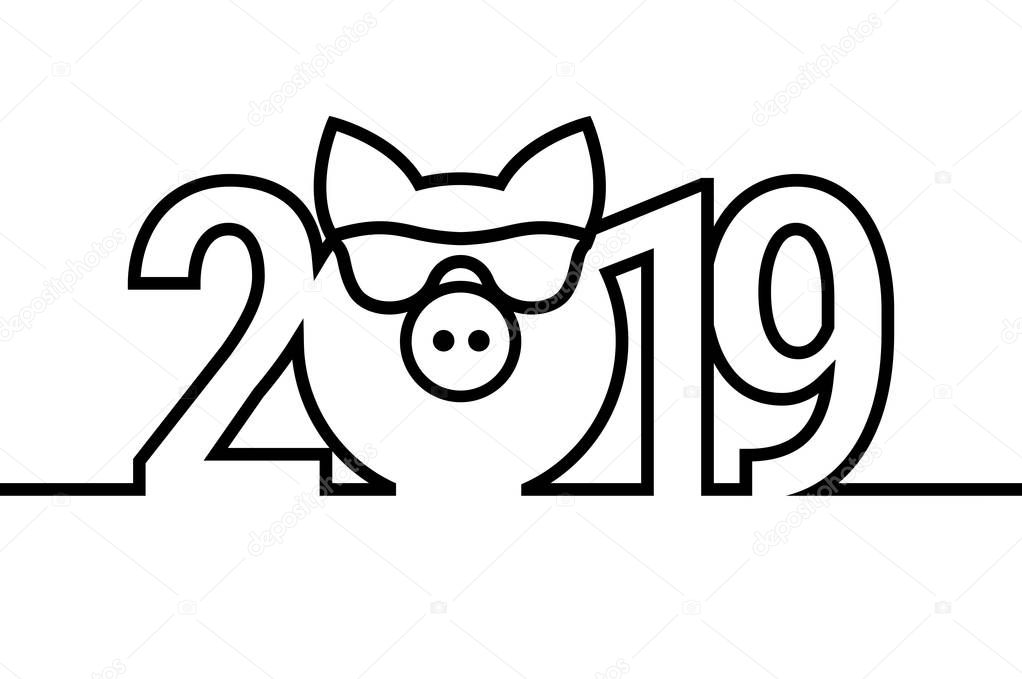 Картинки черно-белые с новым годом 2019 год свиньи