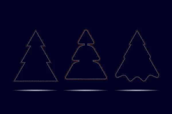 Weihnachtsbäume umreißen Silhouetten. Drei verschiedene. Frohe Weihnachten und ein gutes neues Jahr Vektor-Designelemente — Stockvektor