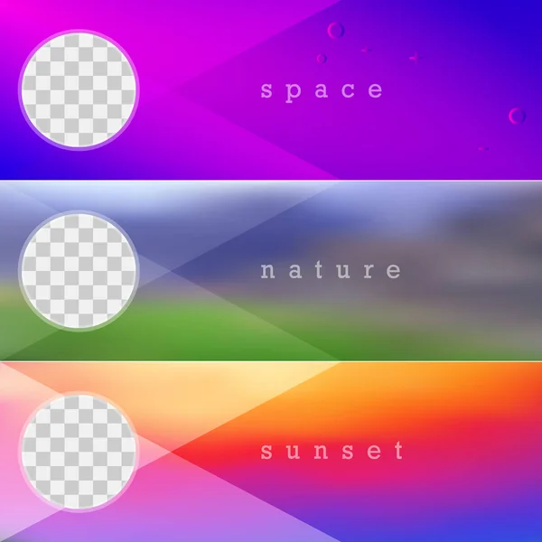 Lebendige Gradienten Vektor Hintergrund, heller Sonnenuntergang Gradient, verschwommene Natur Hintergrund. Drei Vektorbanner-Vorlagen — Stockvektor