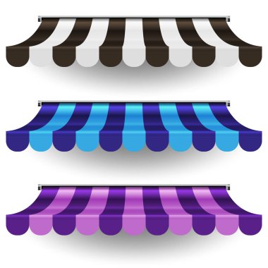 Striped Multicolored Realistic 3D Vector Awnings for Shop, Cafe. Design Element for Poster, Banner, Advertising clipart