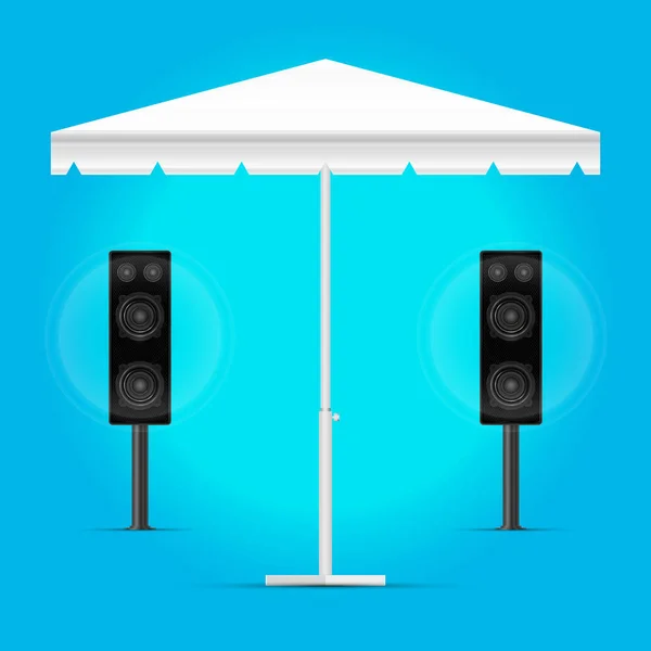 Quadratische weiße leere Werbe-Outdoor-Garten oder Strand Sonnenschirm Parasol. Party Music Vektor Vorlage — Stockvektor