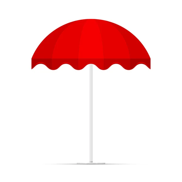 Roter, runder Vektor-Sonnenschirm für Geschäft, Café. Gestaltungselement für Plakat, Banner, Werbung — Stockvektor