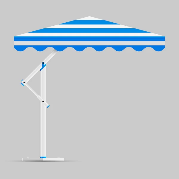 Werbe Platz Werbung im Freien Garten oder Strand blauen und weißen Regenschirm Sonnenschirm. Mock-Up, Vektor Vorlage — Stockvektor