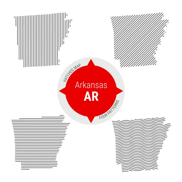 Векторная карта штрихов Арканзаса. Стилизованный простой силуэт Арканзаса. Четыре различных образца — стоковый вектор