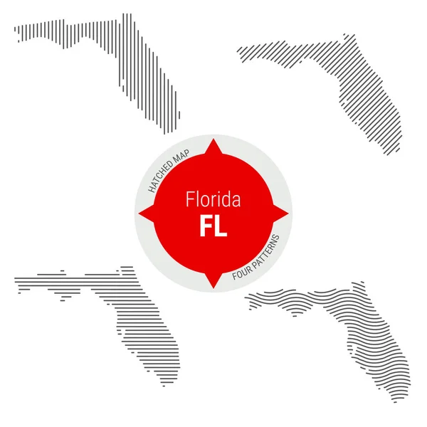 孵化模式矢量图的佛罗里达州。风格化的佛罗里达州简单剪影。四种不同的模式 — 图库矢量图片