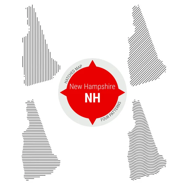 Kläckts mönster vektor karta i New Hampshire. Stiliserade enkla siluetten av New Hampshire. Fyra olika mönster — Stock vektor