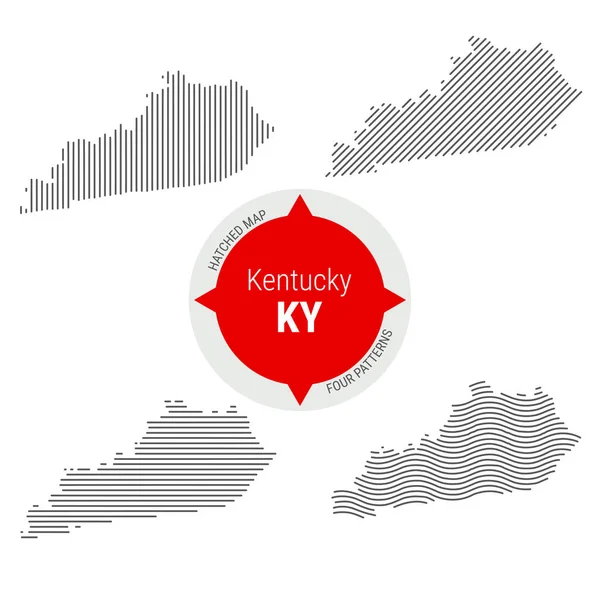 Hatched Pattern Vector Map of Kentucky (en inglés). Silueta simple estilizada de Kentucky. Cuatro patrones diferentes — Vector de stock