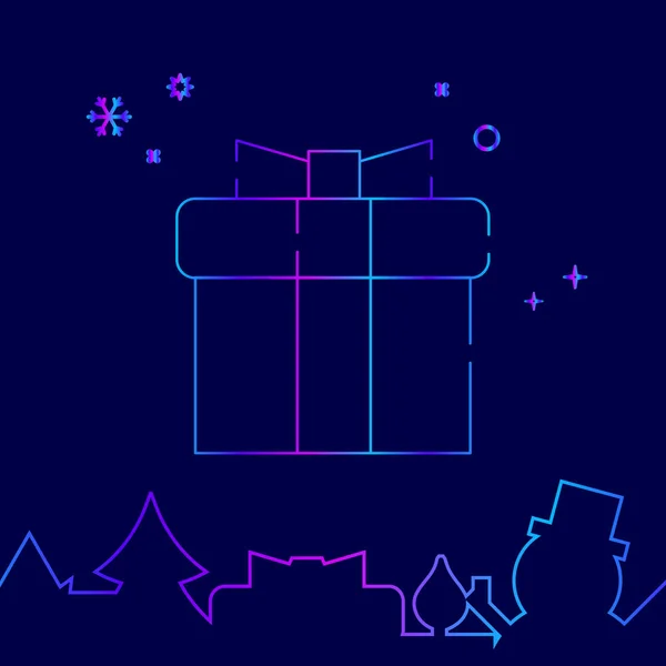 圣诞礼品矢量线图标, 符号, 象形文字, 在深蓝色背景上的标志。相关的底部边框 — 图库矢量图片