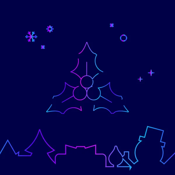 크리스마스 미 슬 토 벡터 라인 아이콘, 기호, 그림, 어두운 파란색 배경에 로그인. 관련된 아래쪽 테두리 — 스톡 벡터