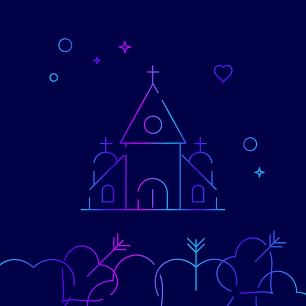 Церковь, Векторная Линия Часовни, Озил, Пиктограмма, Знак на темно-синем фоне. Связанная нижняя граница — стоковый вектор