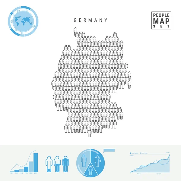 Alemania People Icon Map. Silueta vectorial estilizada de Alemania. Crecimiento de la población e infografías del envejecimiento — Vector de stock