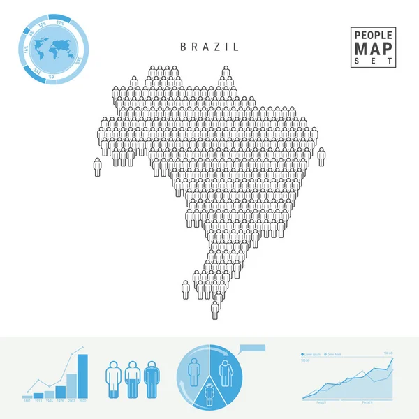 Mappa delle icone del Brasile. Silhouette vettoriale stilizzata del Brasile. Crescita della popolazione e invecchiamento Infografica — Vettoriale Stock