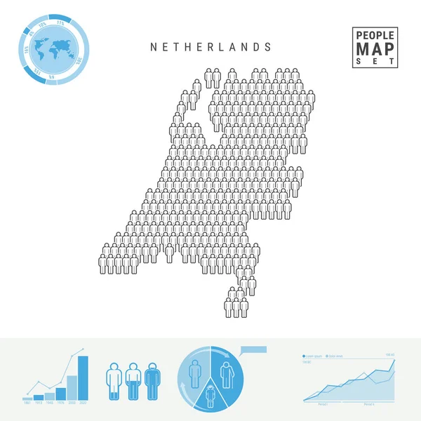 Mappa Delle Icone Dei Paesi Bassi Persone Folla Nella Forma — Vettoriale Stock
