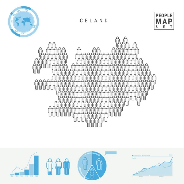 Islanda People Icon Map Popoli Folla Nella Figura Una Mappa — Vettoriale Stock