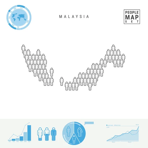 Malasia People Icon Map. Silueta vectorial estilizada de Malasia. Crecimiento de la población e infografías del envejecimiento — Archivo Imágenes Vectoriales