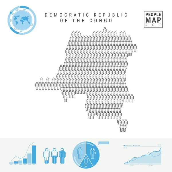 Mappa Delle Icone Della Repubblica Democratica Del Congo Popolo Folla — Vettoriale Stock
