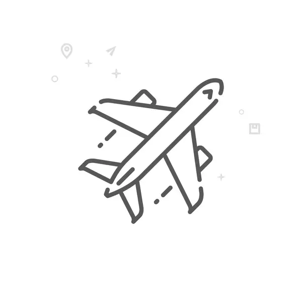 Icono de línea vectorial de avión, símbolo, pictograma, signo. Fondo geométrico abstracto de la luz. Carrera Editable — Archivo Imágenes Vectoriales