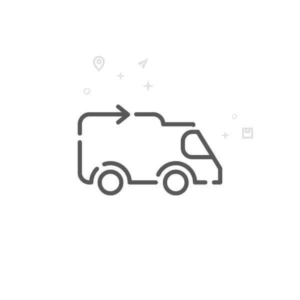 Εικονίδιο γραμμή διάνυσμα φορτηγό παράδοσης, σύμβολο και εικονόγραμμα, συνδεθείτε. Ανοιχτόχρωμο φόντο αφηρημένα γεωμετρικά. Επεξεργάσιμη εγκεφαλικό επεισόδιο — Διανυσματικό Αρχείο