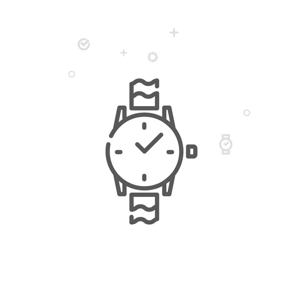 Wrist Watch Vector Line Icon Simbol Jam Analog Mekanik Pictogram - Stok Vektor
