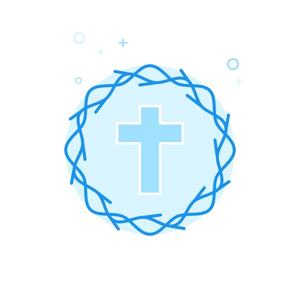 荆棘冠扁平向量图标 耶稣基督钉十字架符号 象形文字 浅色扁平的风格 蓝色单色设计 可编辑的笔划 调整线宽 完美的像素设计 — 图库矢量图片