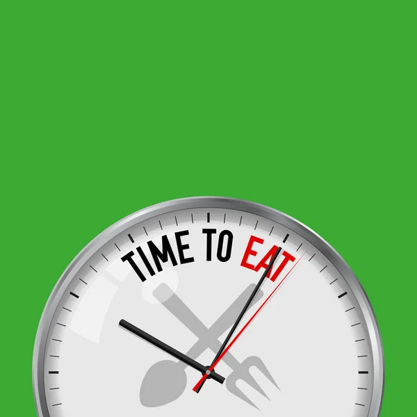 Yemek Zamanı Motivasyonel Sloganı Ile Beyaz Vektör Saat Cam Analog — Stok Vektör