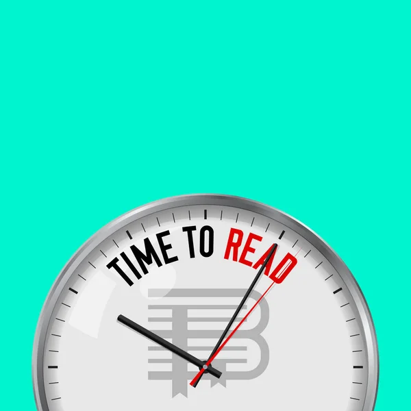 읽기입니다 슬로건과 시계입니다 아날로그 시계입니다 일러스트 배경에 고립입니다 도서관 아이콘 — 스톡 벡터