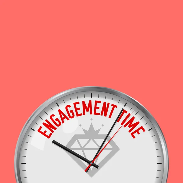 Engagement Time White Vector Clock Motivational Slogan Analog Metal Watch — Stock Vector
