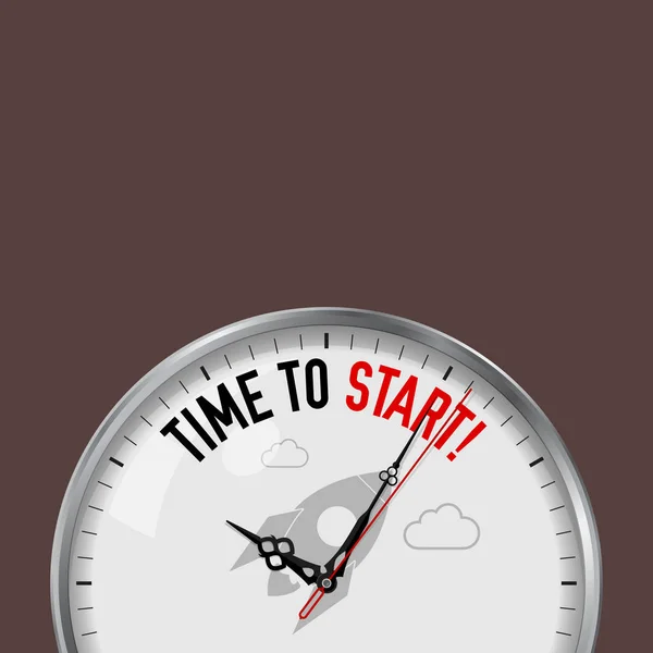 Está Hora Começar Relógio Vector Branco Com Slogan Motivacional Relógio — Vetor de Stock