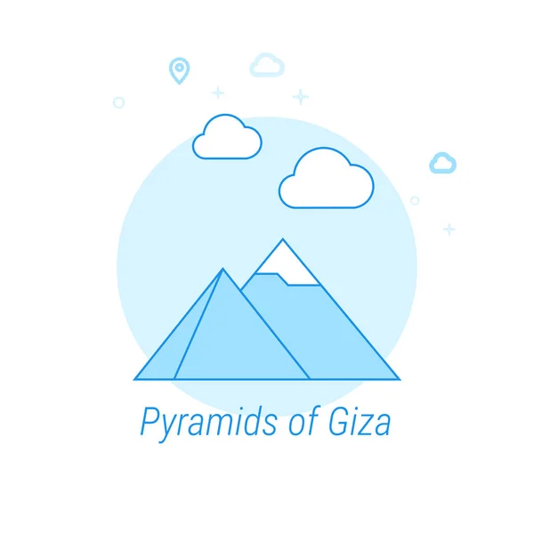 Pirámides de Giza, Egipto Ilustración vectorial plana, Icono. Diseño monocromático azul claro. Carrera Editable — Vector de stock