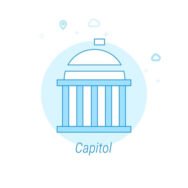 United States Capitol platte vectorillustratie, pictogram. Licht blauw zwart-wit ontwerp. Bewerkbare beroerte — Stockvector