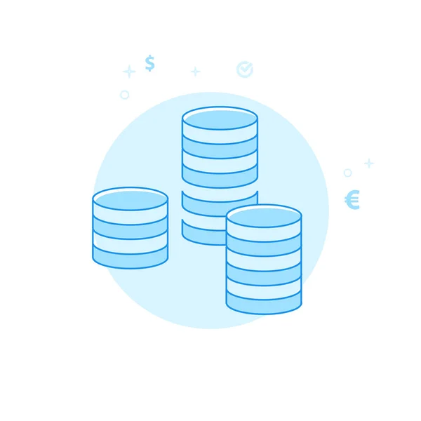 Stack of Coins Flat Vector Illustration, Icona. Design monocromatico azzurro. Colpo modificabile — Vettoriale Stock