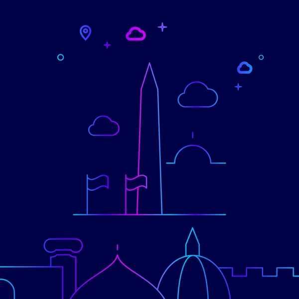 Washington Monument, EUA Vector Line Icon, Illustration on a Dark Blue Background. Fronteira inferior relacionada — Vetor de Stock