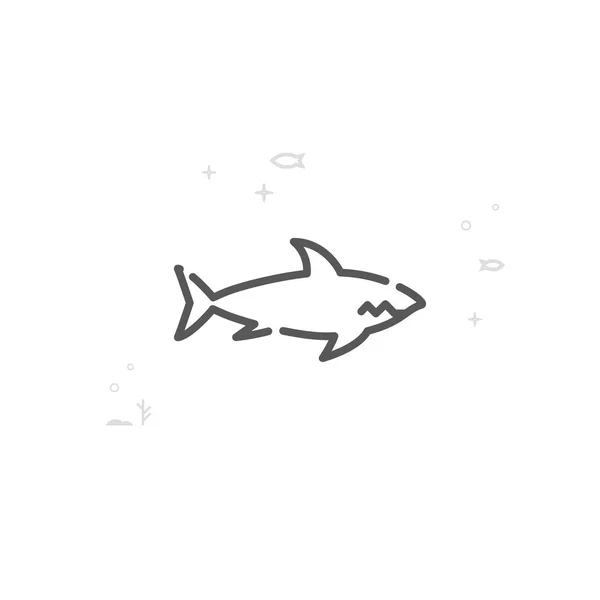 Shark Vector Line Ícone, Símbolo, Pictograma, Assinatura. Fundo geométrico abstrato claro. Curso Editável —  Vetores de Stock