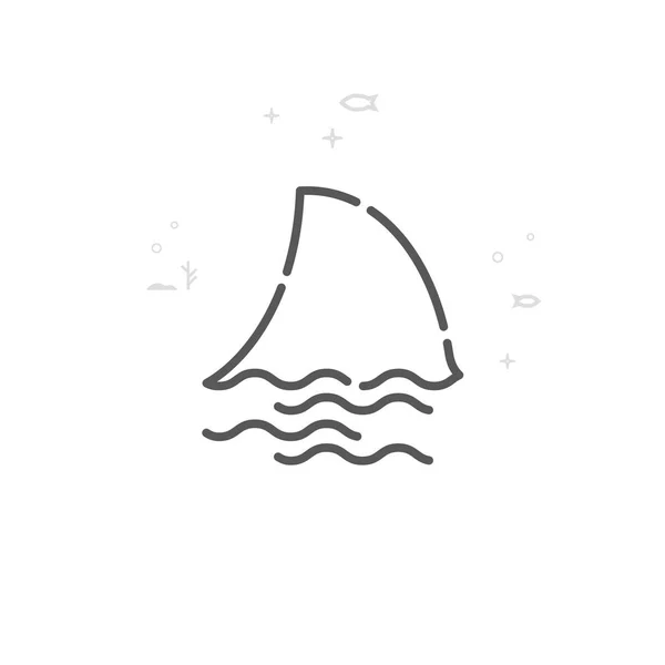 Είδωλο γραμμής διανύσματος πτερυγίου καρχαρία, σύμβολο, εικονόγραμμα, υπογραφή. Ελαφρύ αφηρημένο γεωμετρικό φόντο. Επεξεργάσιμη μολυβιά — Διανυσματικό Αρχείο