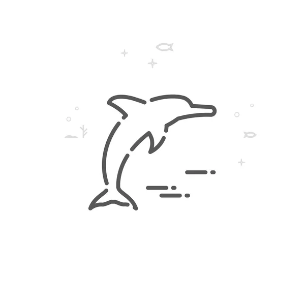 Icône de ligne vectorielle de dauphin sautant, symbole, pictogramme, signe. Fond géométrique abstrait léger. AVC modifiable — Image vectorielle