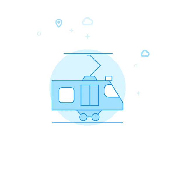 Commuter Train, Tram Flat Vector Illustration, Ícone. Projeto monocromático azul claro. Curso Editável — Vetor de Stock