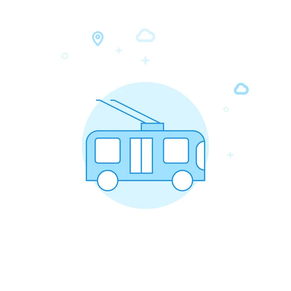 Trolleybus, Trackless Trolley Flat Vector Illustration, Ícone. Projeto monocromático azul claro. Curso Editável — Vetor de Stock