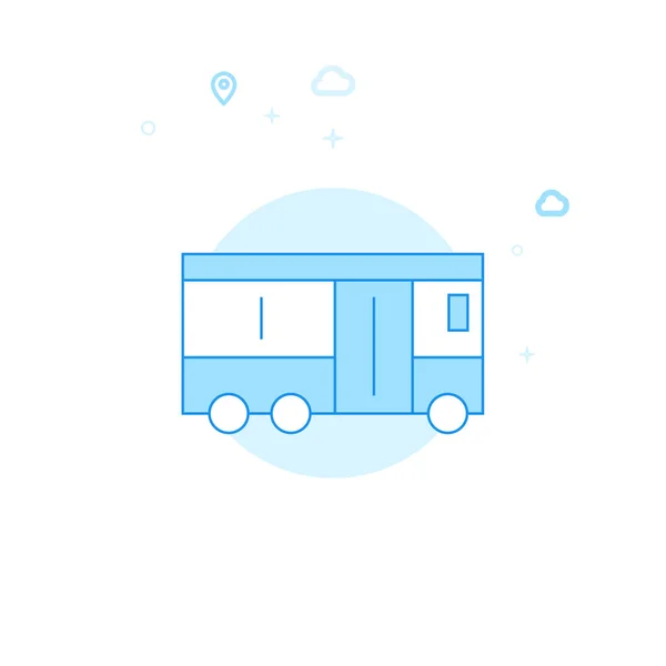 Pendel buss flat vektor illustration, ikon. Ljusblå svartvit design. Redigerbar stroke — Stock vektor