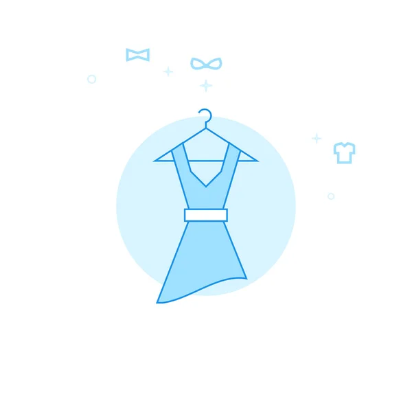 Vestido Feminino em um Cabide Flat Vector Ilustração, Ícone. Projeto monocromático azul claro. Curso Editável —  Vetores de Stock