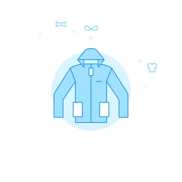 Kapucnis pulcsit vagy téli kabát lapos Vector illusztráció, Icon. Világoskék monokróm design. Szerkeszthető ecsetvonás — Stock Vector