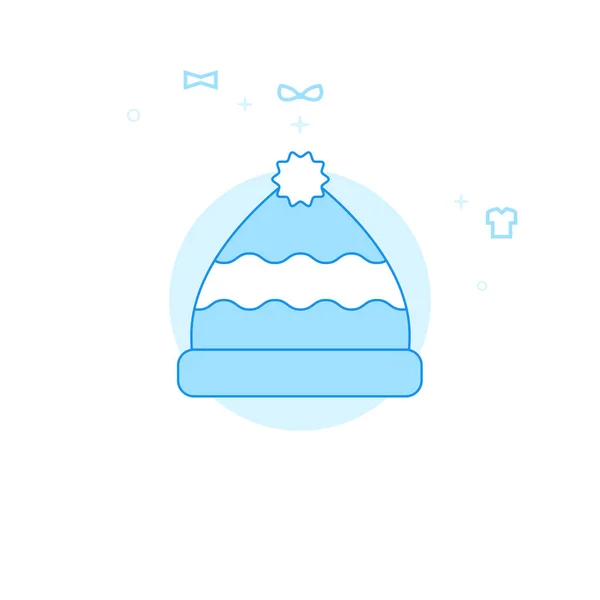 Трикотажная шляпа с изображением Pom Pom Pom Flat Vector Illustration, икона. Синий монохромный дизайн. Стол для голосования — стоковый вектор