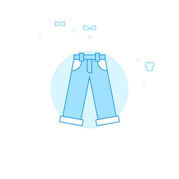 Jeans, denim platt vektor illustration, ikon. Ljusblå svartvit design. Redigerbar stroke — Stock vektor