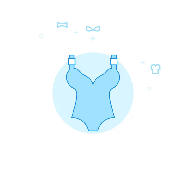 Women 's Swimsuit Flat Vector Illustration, Icon. Desain Monokrom Biru Ringan. Sapuan Dapat diedit - Stok Vektor